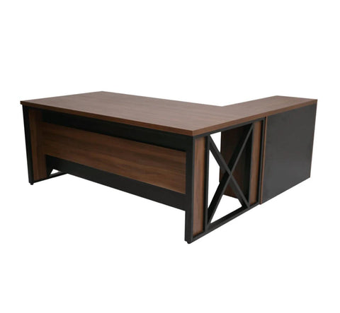 Modern L-Shaped Executive Desk with Storage Rack