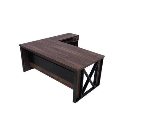 Modern L-Shaped Executive Desk with Storage Rack