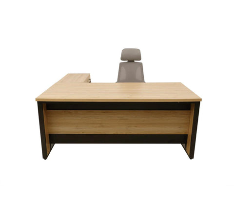 Modern L-Shaped Executive Desk with Storage Rack